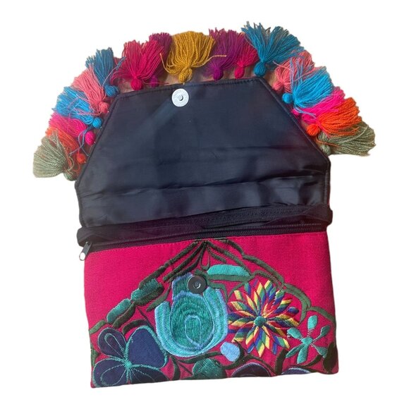 Mexican Embroidered Clutch Bag with Tassles - Picture 4 of 7
